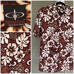🌴 Hawaiian Barkcloth Shirt Tapa Tiki Floral 🌴